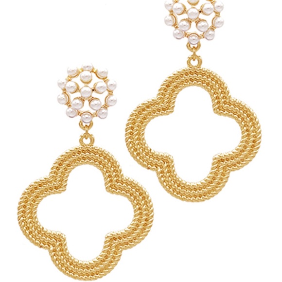 Textured Clover Drop Earrings - Picture 1 of 1